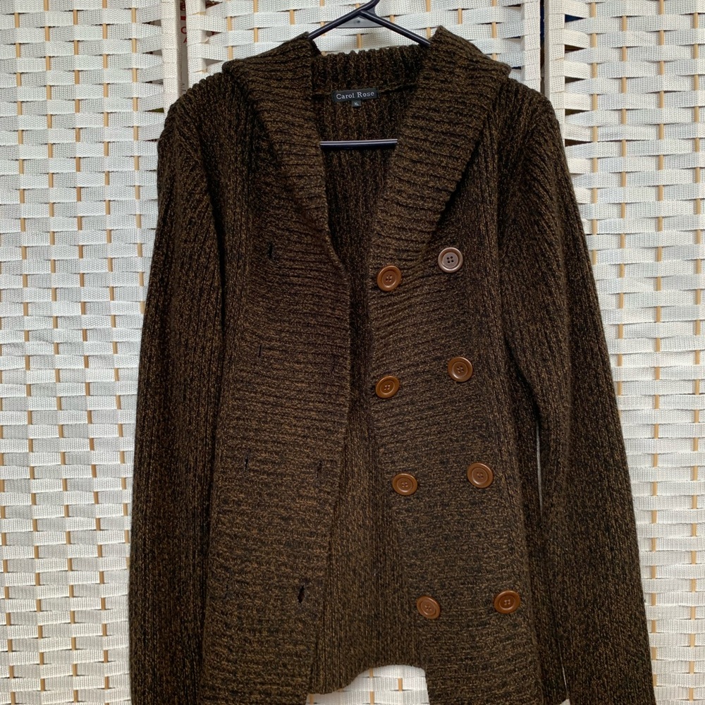 Brown Chunky Knit Sweater with Hood